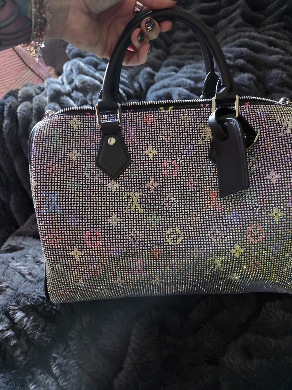 Black Multicolor Crystal Speedy30 Handbag